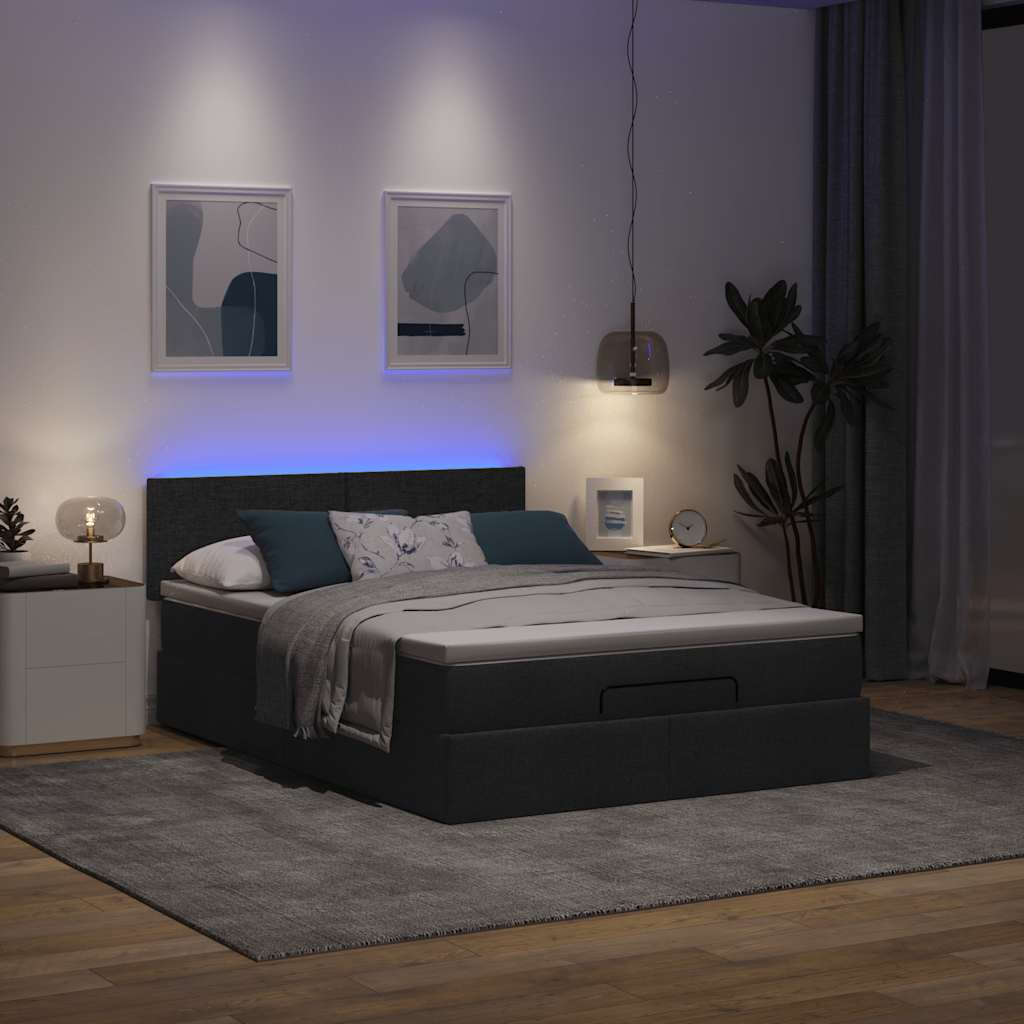 vidaXL Ottomane Bett mit Matratze & LEDs Schwarz 140x200 cm Stoff