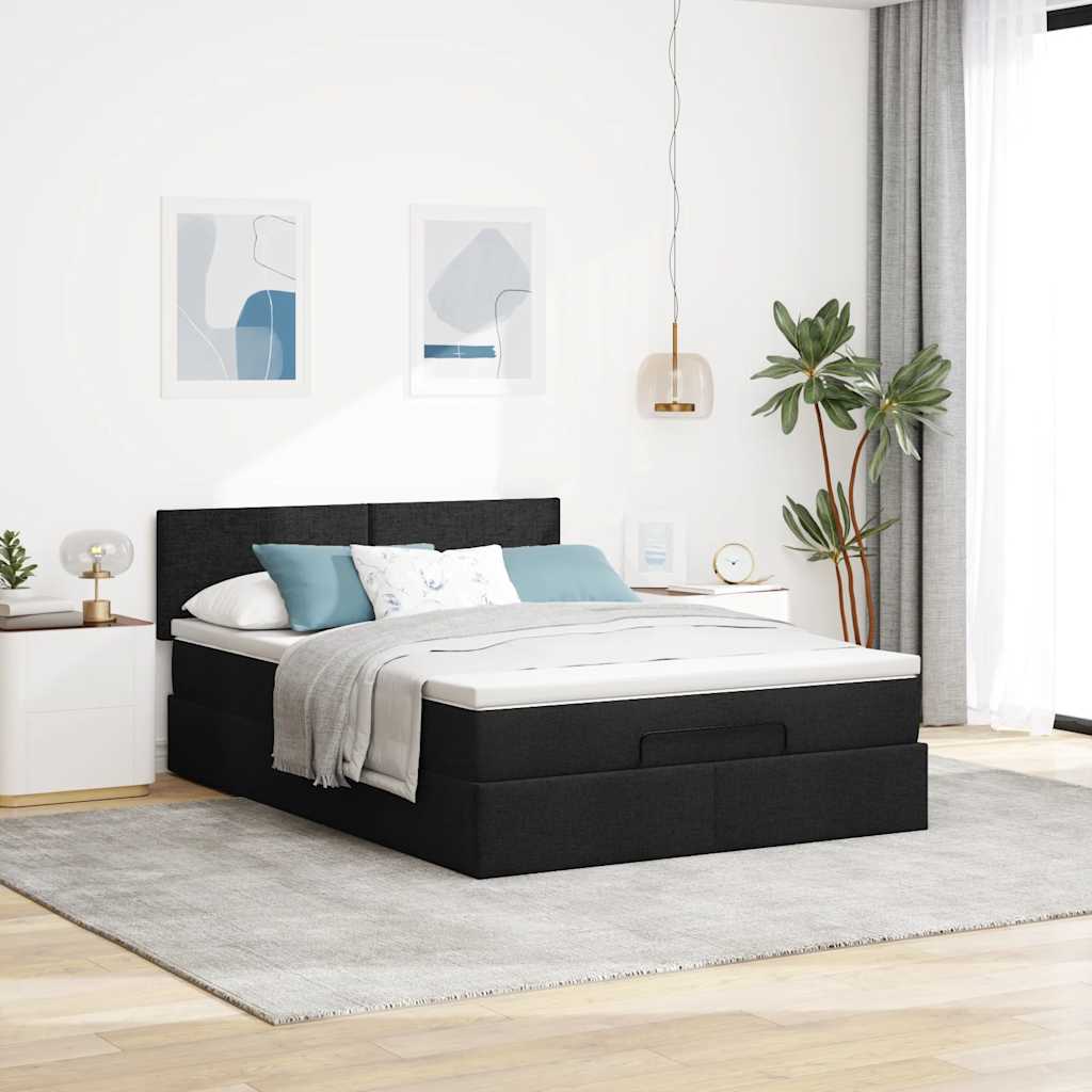 vidaXL Ottomane Bett mit Matratze & LEDs Schwarz 140x200 cm Stoff