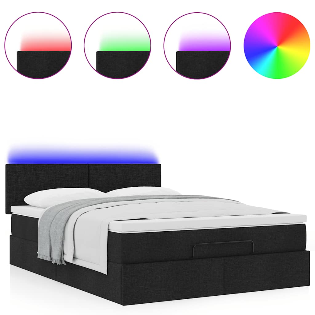 vidaXL Ottomane Bett mit Matratze & LEDs Schwarz 140x200 cm Stoff
