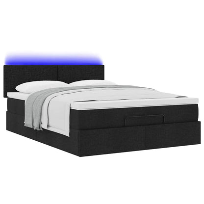 vidaXL Ottomane Bett mit Matratze & LEDs Schwarz 140x200 cm Stoff