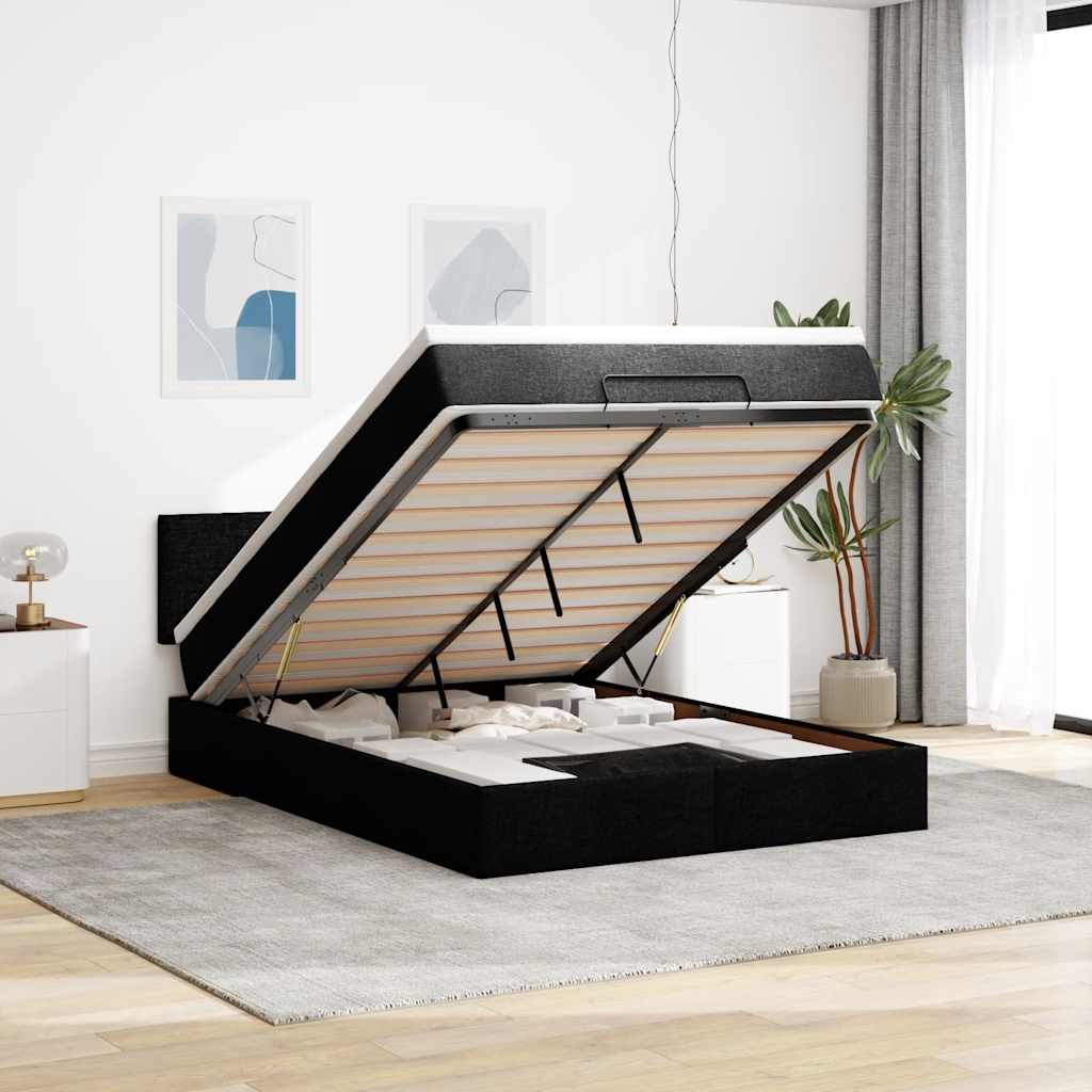 vidaXL Ottomane Bett mit Matratze & LEDs Schwarz 140x200 cm Stoff