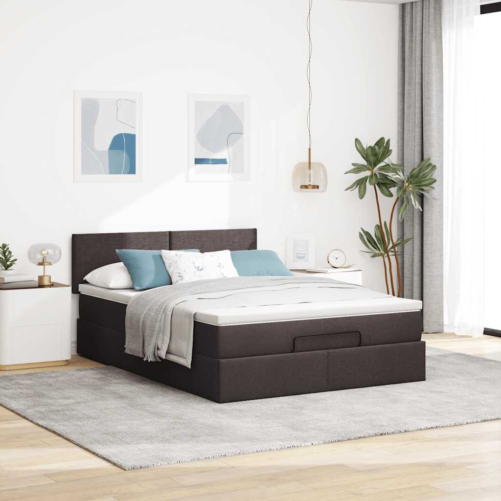vidaXL Ottoman-Bett mit Matratze & LEDs Dunkelbraun 140x200 cm Stoff