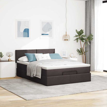 vidaXL Ottoman-Bett mit Matratze & LEDs Dunkelbraun 140x200 cm Stoff