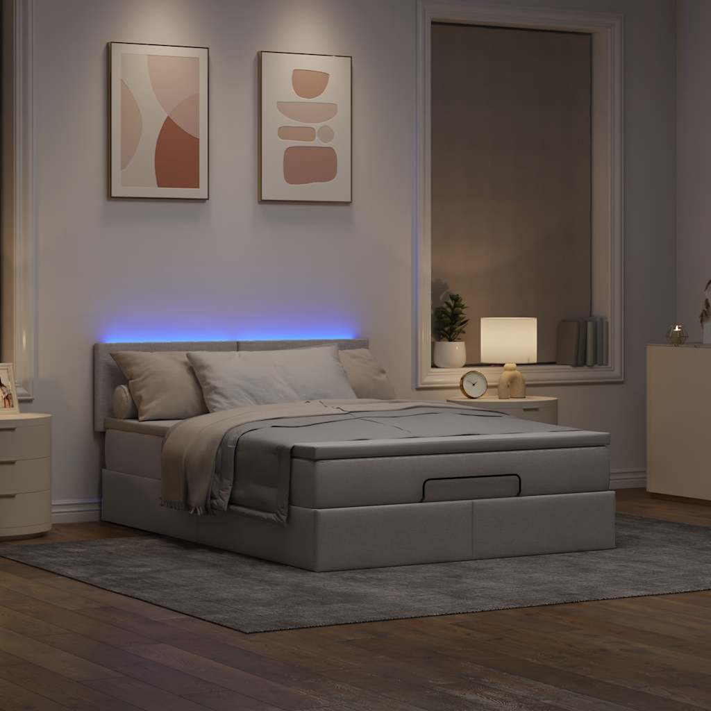 vidaXL Ottomane Bett mit Matratze & LEDs Taupe 140x200 cm Stoff