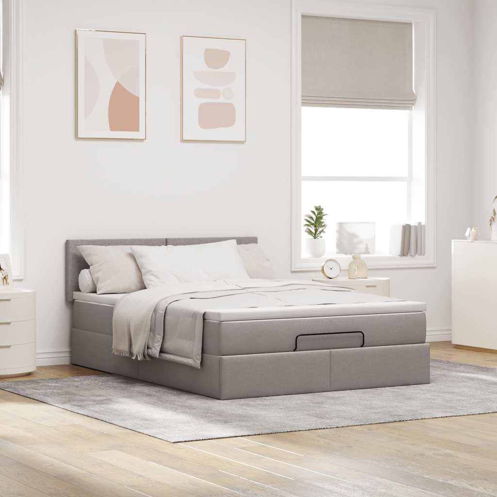 vidaXL Ottomane Bett mit Matratze & LEDs Taupe 140x200 cm Stoff