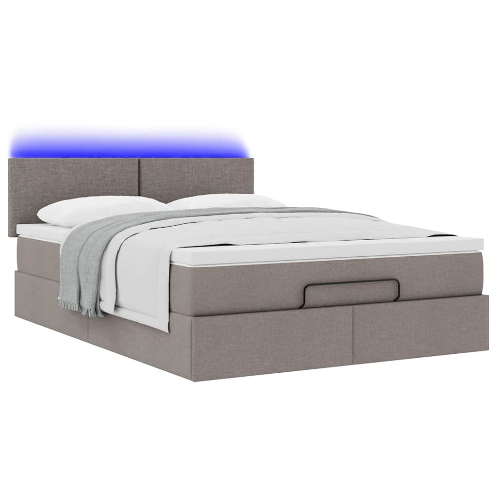vidaXL Ottomane Bett mit Matratze & LEDs Taupe 140x200 cm Stoff