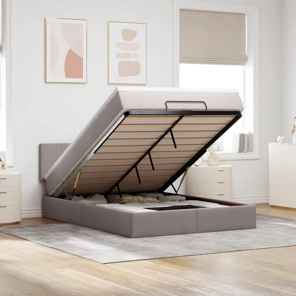 vidaXL Ottomane Bett mit Matratze & LEDs Taupe 140x200 cm Stoff