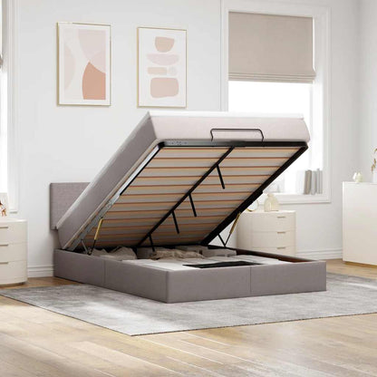 vidaXL Ottomane Bett mit Matratze & LEDs Taupe 140x200 cm Stoff
