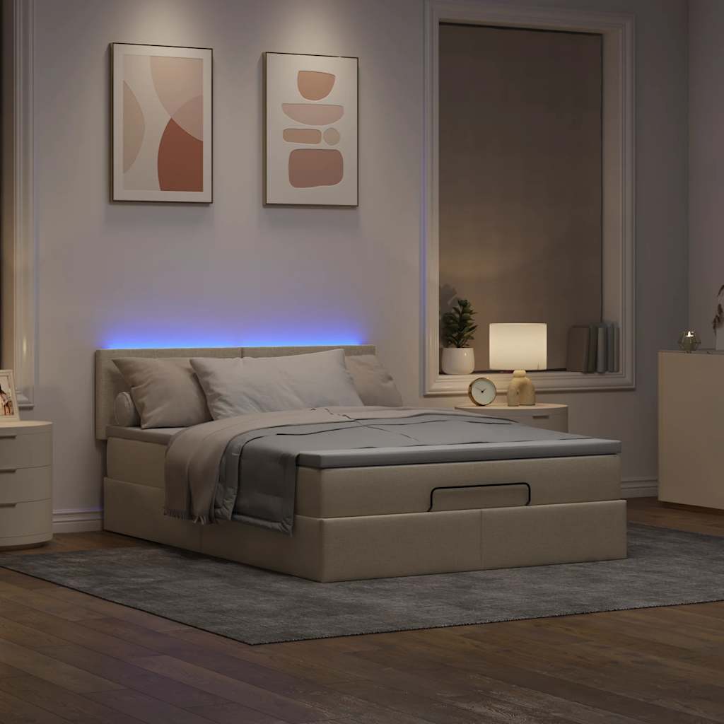 vidaXL Ottomane Bett mit Matratze & LEDs Creme 140x200 cm Stoff