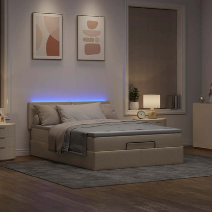 vidaXL Ottomane Bett mit Matratze & LEDs Creme 140x200 cm Stoff