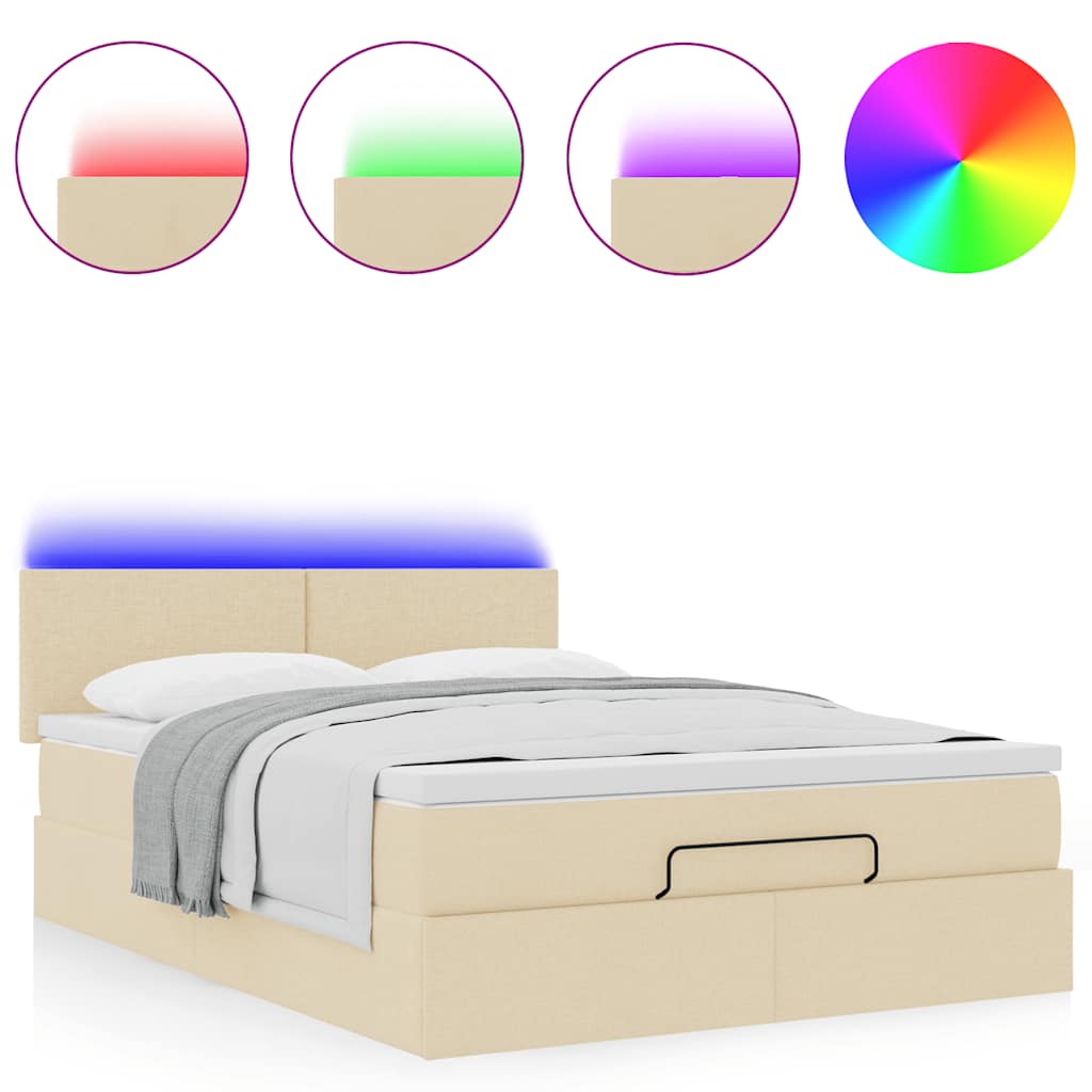 vidaXL Ottomane Bett mit Matratze & LEDs Creme 140x200 cm Stoff