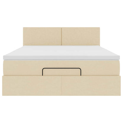 vidaXL Ottomane Bett mit Matratze & LEDs Creme 140x200 cm Stoff
