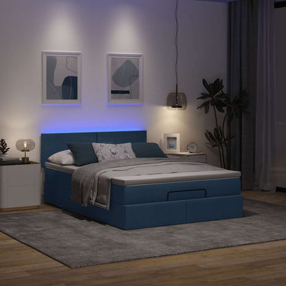 vidaXL Ottoman-Bett mit Matratze & LEDs Blau 140x200 cm Stoff