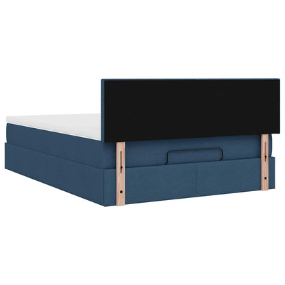 vidaXL Ottoman-Bett mit Matratze & LEDs Blau 140x200 cm Stoff