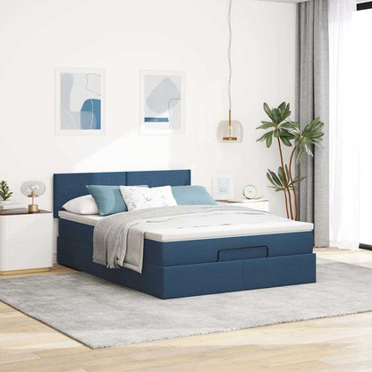 vidaXL Ottoman-Bett mit Matratze & LEDs Blau 140x200 cm Stoff