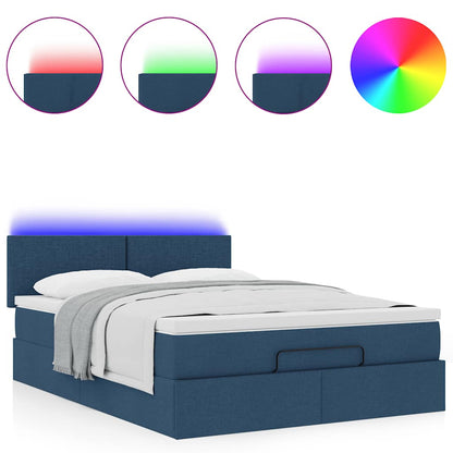 vidaXL Ottoman-Bett mit Matratze & LEDs Blau 140x200 cm Stoff