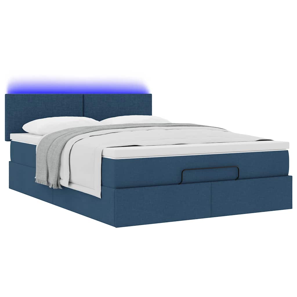 vidaXL Ottoman-Bett mit Matratze & LEDs Blau 140x200 cm Stoff