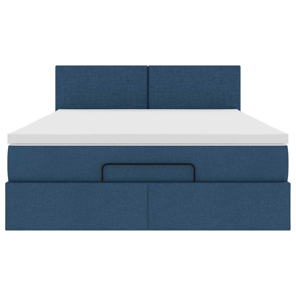 vidaXL Ottoman-Bett mit Matratze & LEDs Blau 140x200 cm Stoff