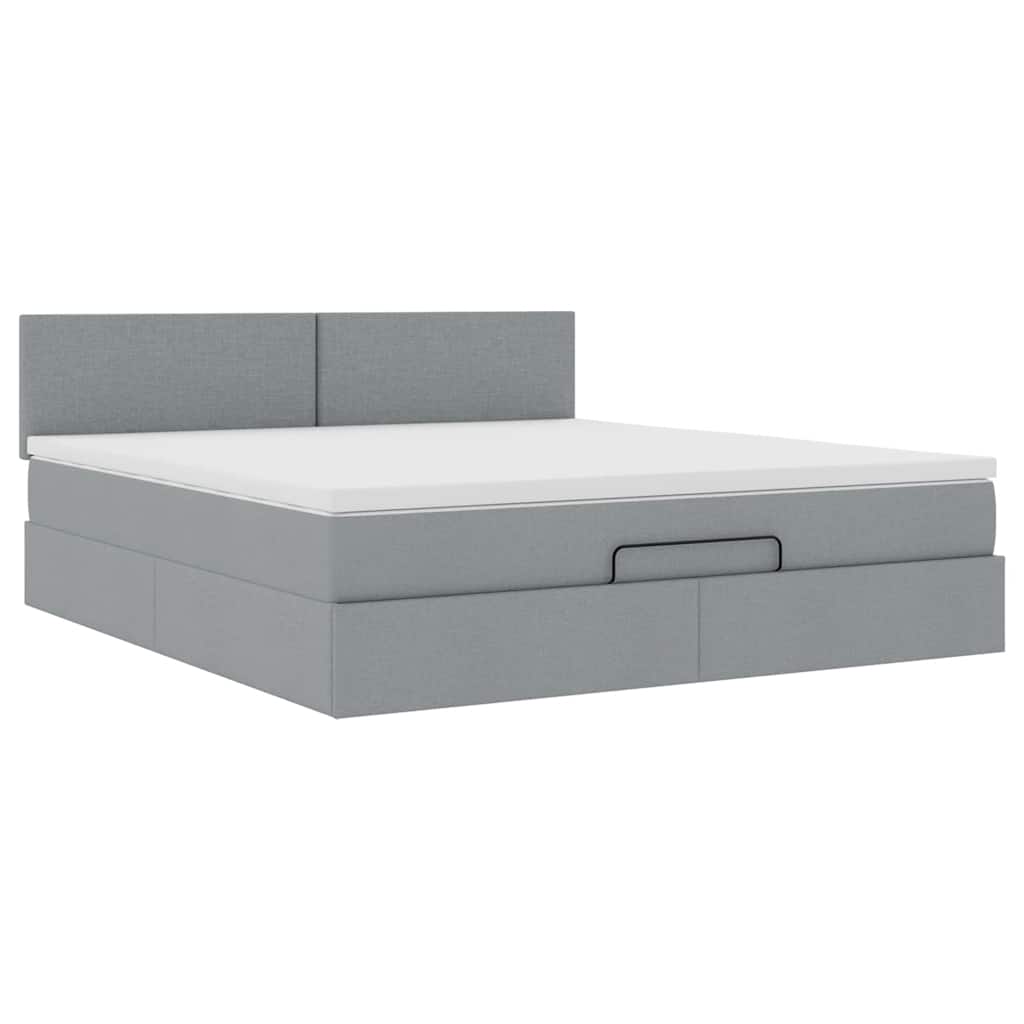 vidaXL Ottoman-Bett mit Matratze & LEDs Hellgrau 160x200 cm Stoff