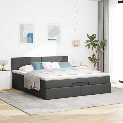 vidaXL Ottoman-Bett mit Matratze & LEDs Dunkelgrau 160x200 cm Stoff