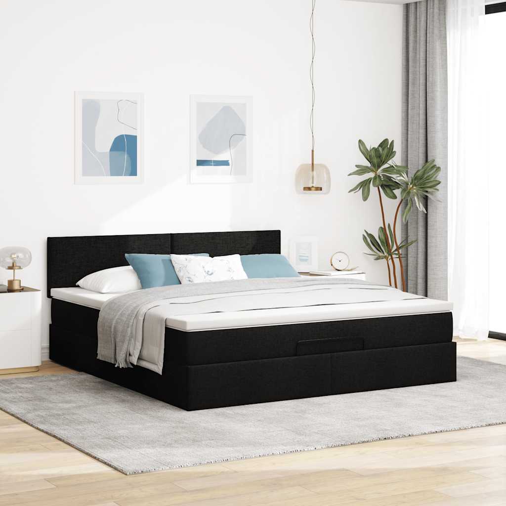 vidaXL Ottoman-Bett mit Matratze & LEDs Schwarz 160x200 cm Stoff