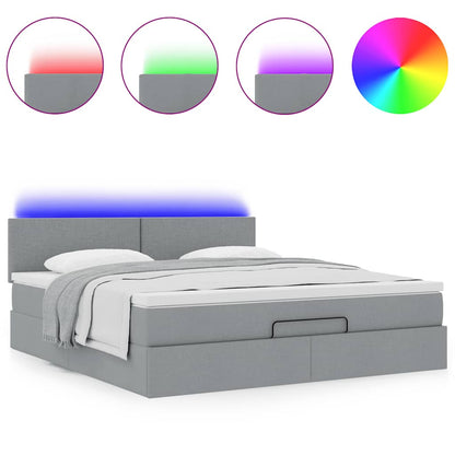 vidaXL Ottomane Bett mit Matratze & LEDs Hellgrau 180x200 cm Stoff