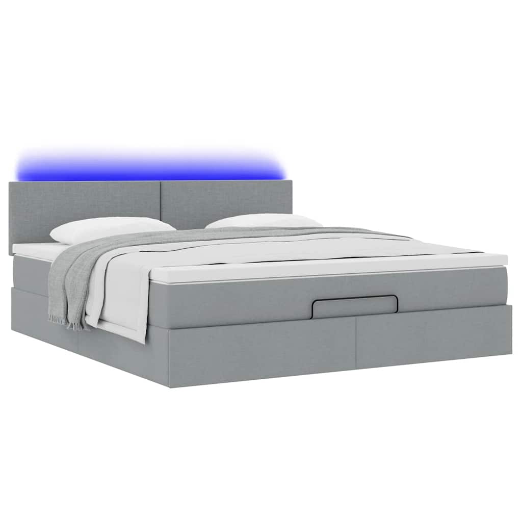vidaXL Ottomane Bett mit Matratze & LEDs Hellgrau 180x200 cm Stoff