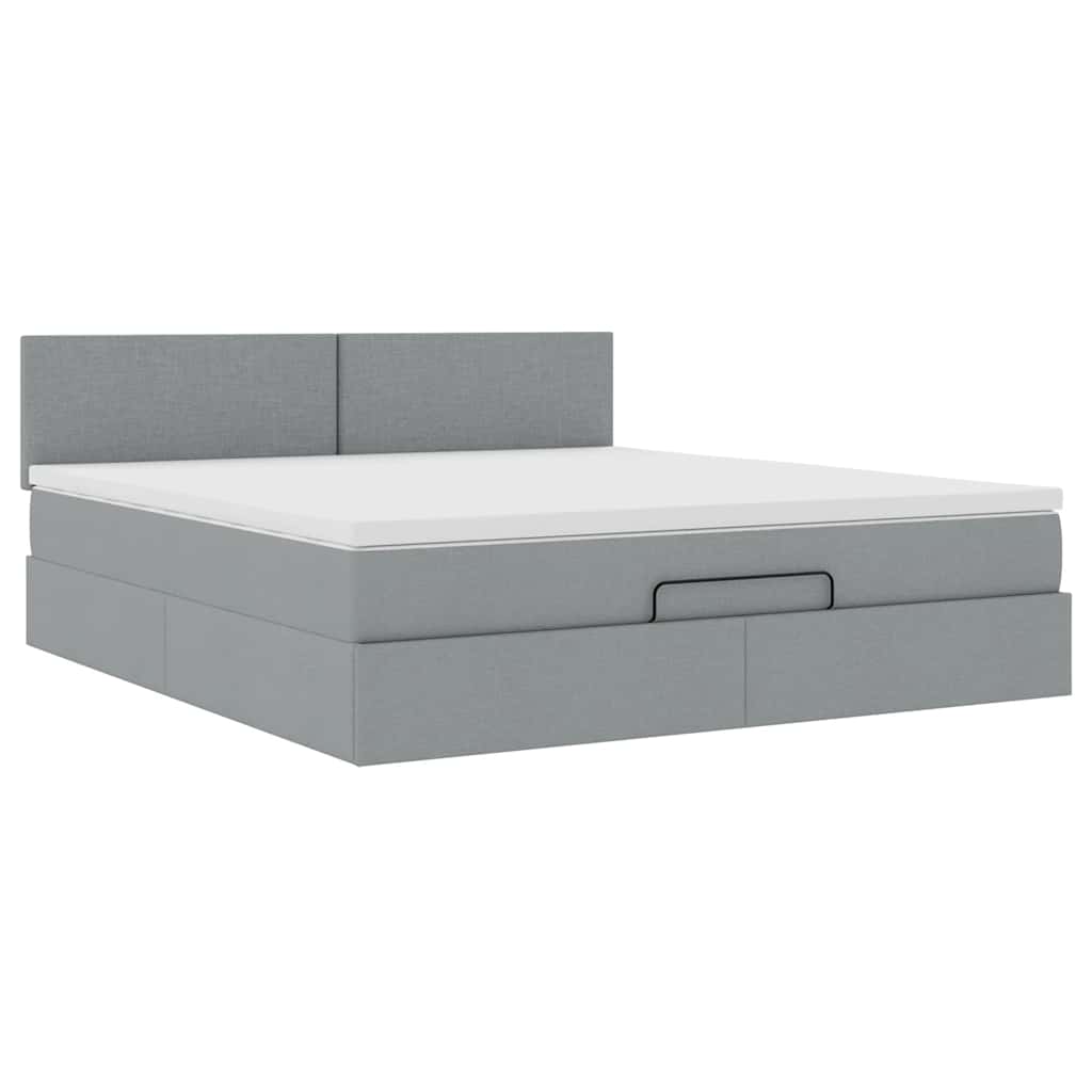 vidaXL Ottomane Bett mit Matratze & LEDs Hellgrau 180x200 cm Stoff
