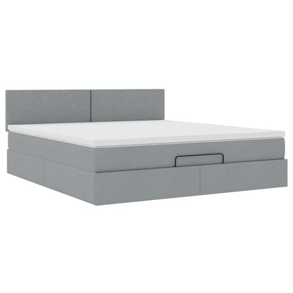 vidaXL Ottomane Bett mit Matratze & LEDs Hellgrau 180x200 cm Stoff
