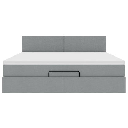 vidaXL Ottomane Bett mit Matratze & LEDs Hellgrau 180x200 cm Stoff