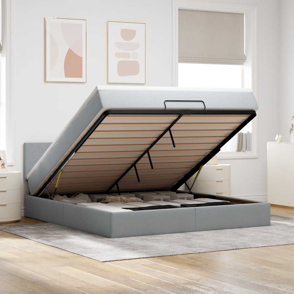vidaXL Ottomane Bett mit Matratze & LEDs Hellgrau 180x200 cm Stoff