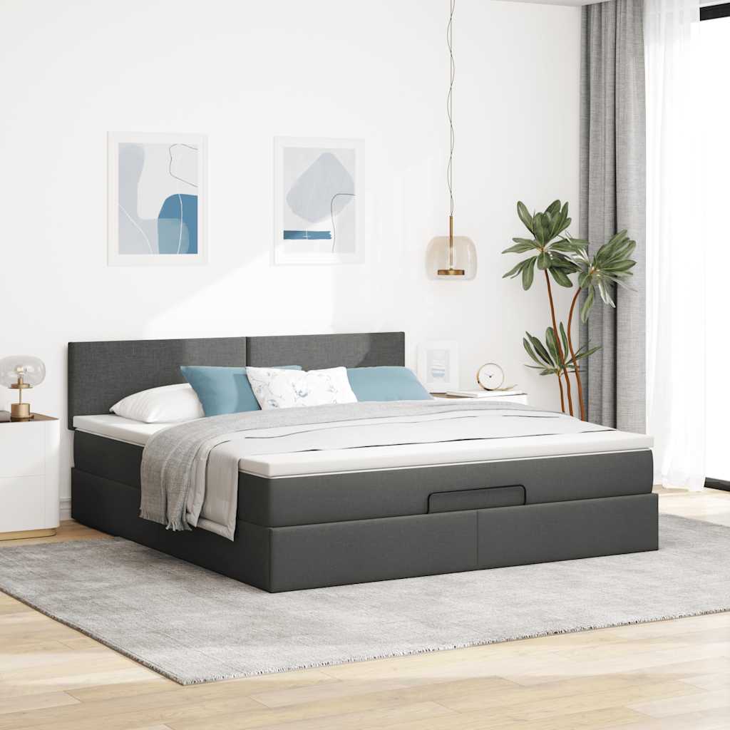 vidaXL Ottomane Bett mit Matratze & LEDs Dunkelgrau 180x200 cm Stoff
