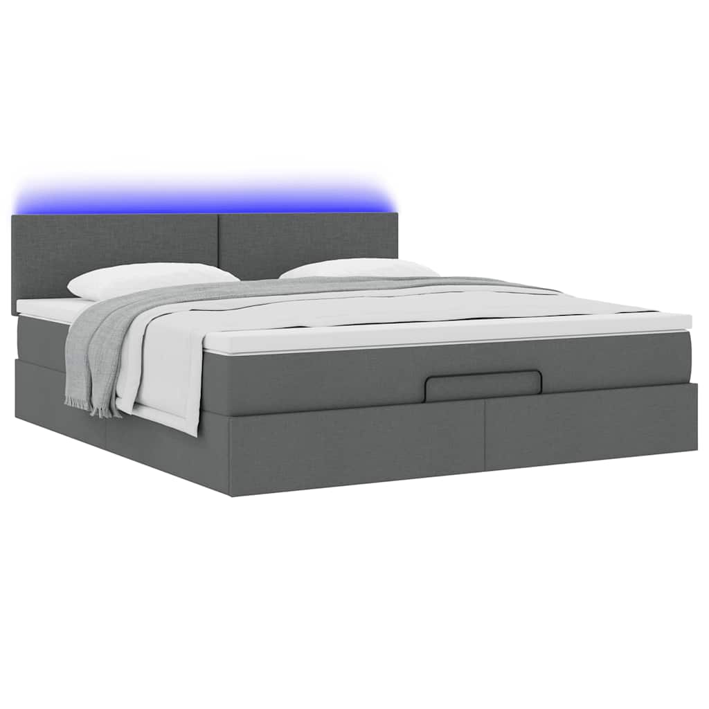 vidaXL Ottomane Bett mit Matratze & LEDs Dunkelgrau 180x200 cm Stoff