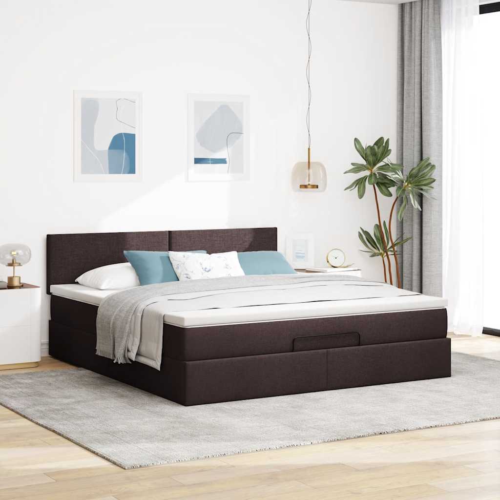 vidaXL Ottomane Bett mit Matratze & LEDs Dunkelbraun 180x200 cm Stoff