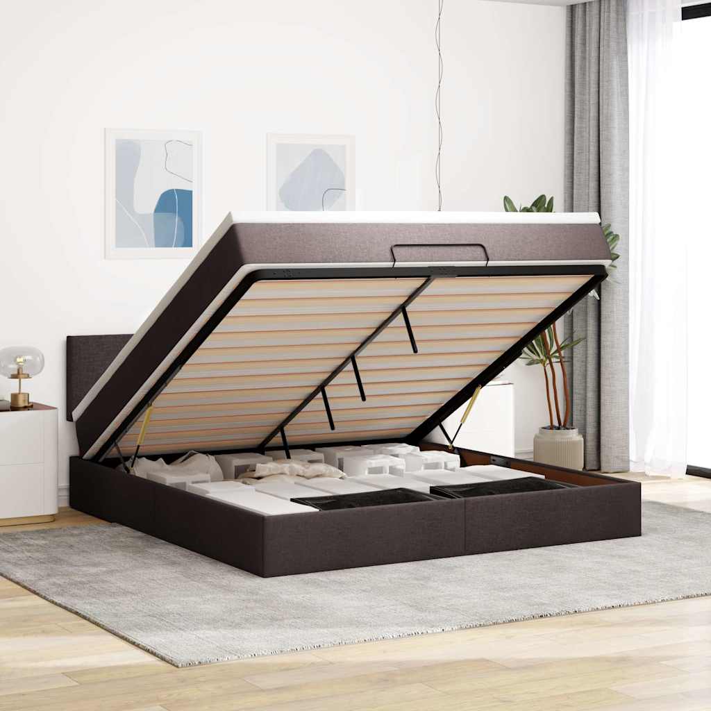 vidaXL Ottomane Bett mit Matratze & LEDs Dunkelbraun 180x200 cm Stoff