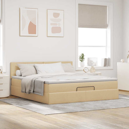 vidaXL Ottomane Bett mit Matratze & LEDs Creme 180x200 cm Stoff