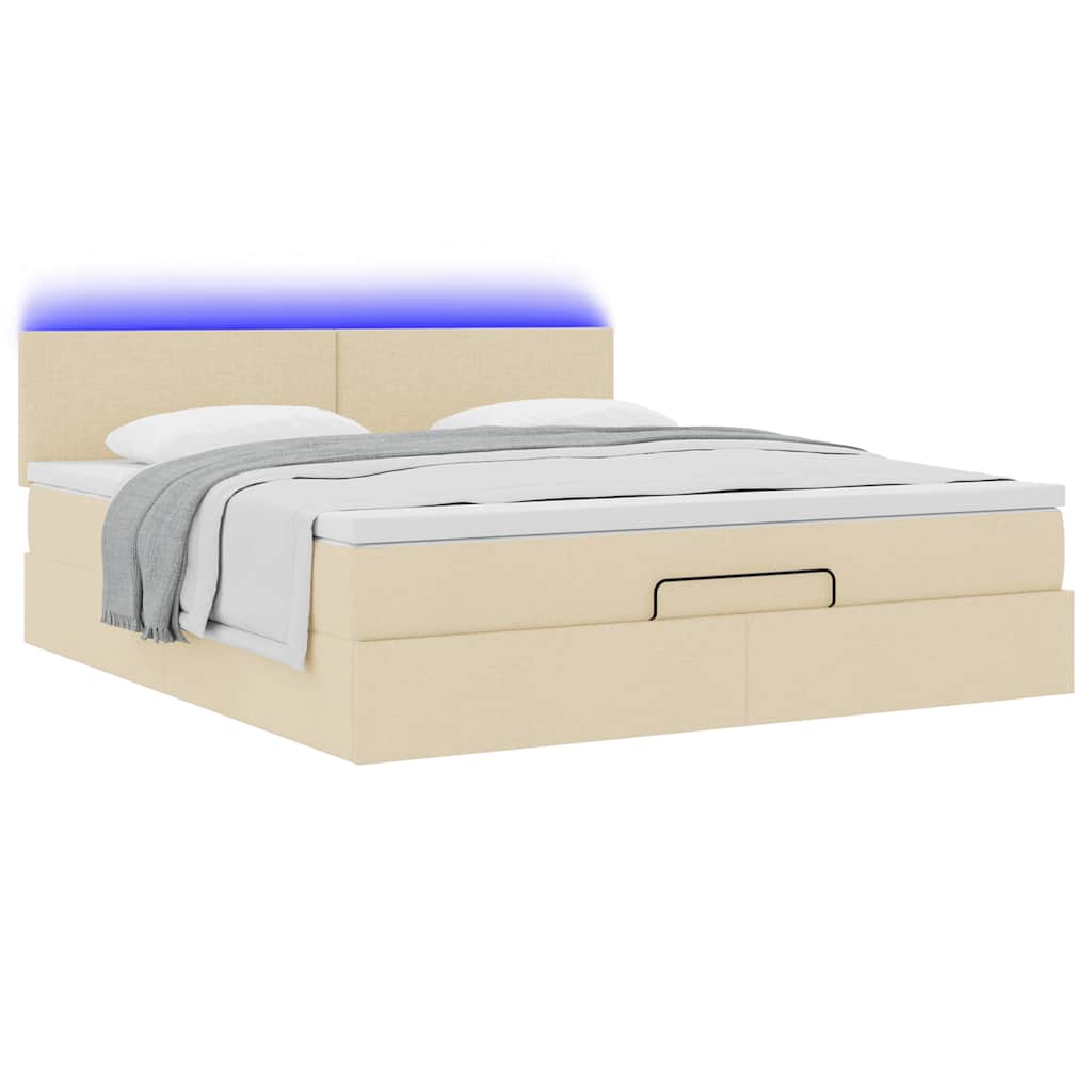 vidaXL Ottomane Bett mit Matratze & LEDs Creme 180x200 cm Stoff