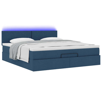 vidaXL Ottomane Bett mit Matratze & LEDs Blau 180x200 cm Stoff
