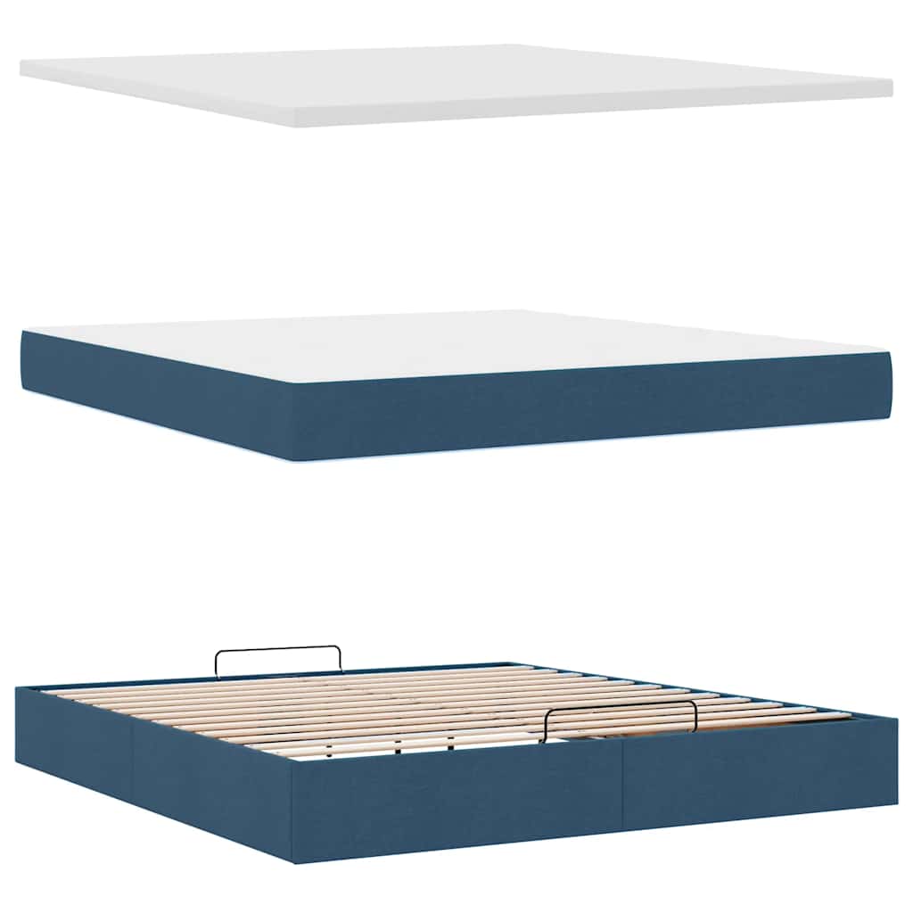 vidaXL Ottomane Bett mit Matratze & LEDs Blau 180x200 cm Stoff