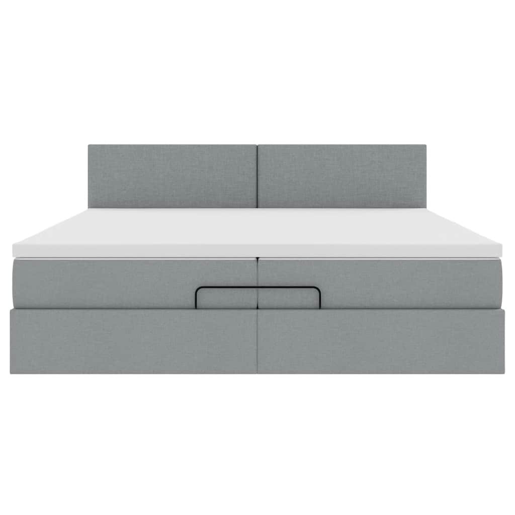 vidaXL Ottoman-Bett mit Matratzen & LEDs Hellgrau 200x200 cm Stoff