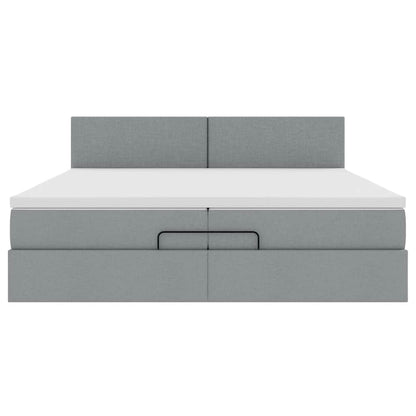 vidaXL Ottoman-Bett mit Matratzen & LEDs Hellgrau 200x200 cm Stoff