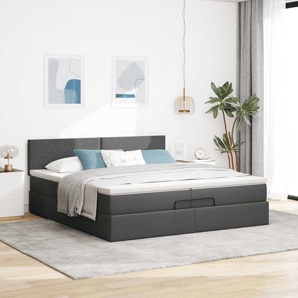 vidaXL Ottoman-Bett mit Matratzen & LEDs Dunkelgrau 200x200 cm Stoff