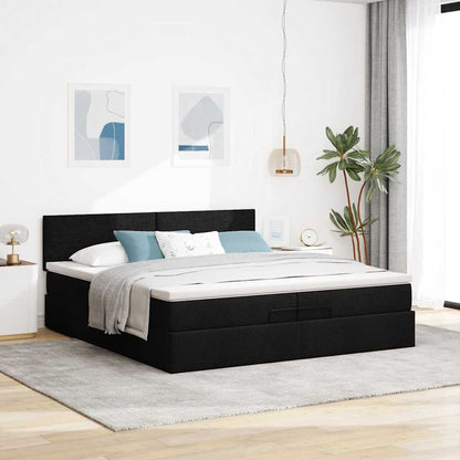 vidaXL Ottoman-Bett mit Matratzen & LEDs Schwarz 200x200 cm Stoff