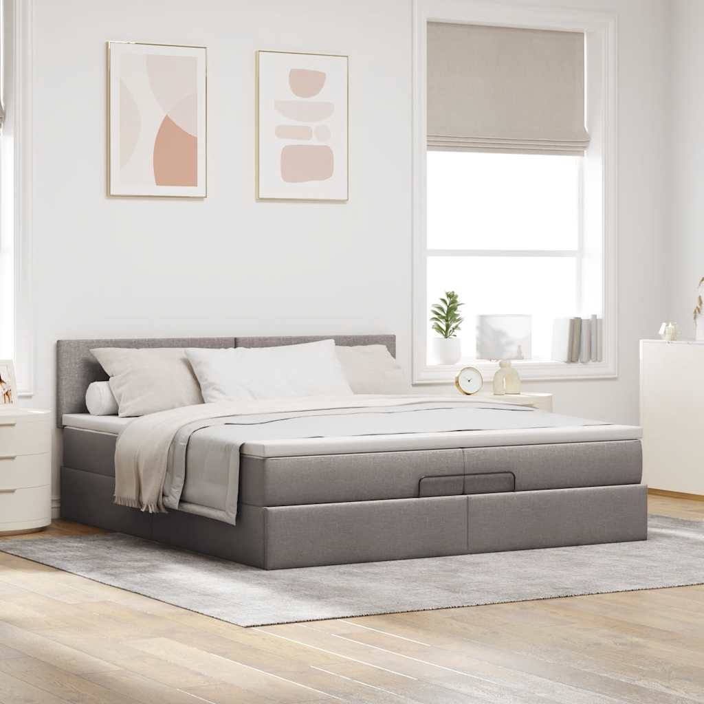 vidaXL Lit ottoman avec matelas et LED taupe 200x200 cm en tissu