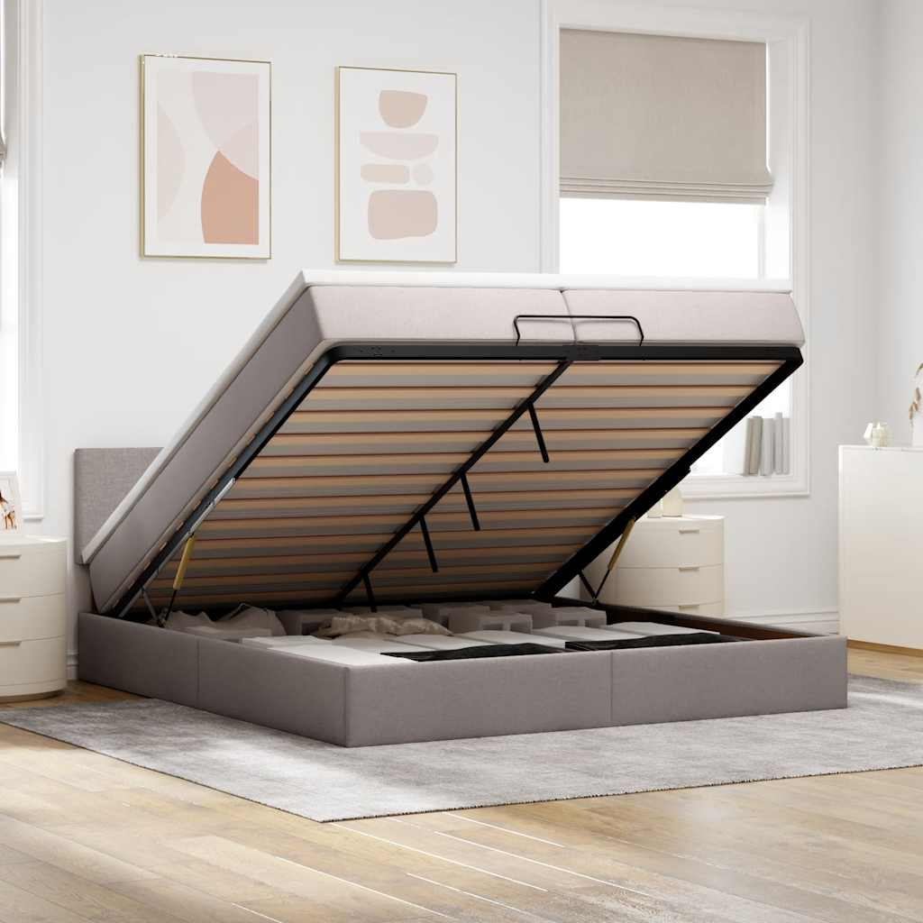 vidaXL Lit ottoman avec matelas et LED taupe 200x200 cm en tissu