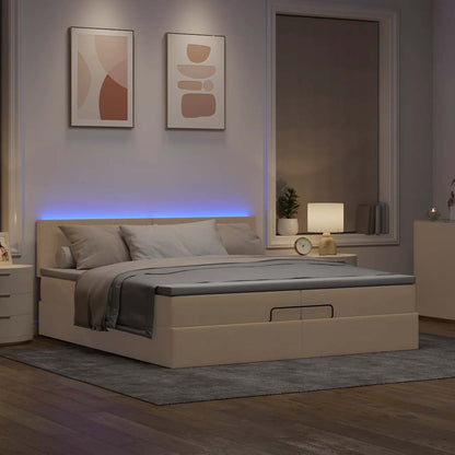 vidaXL Ottoman-Bett mit Matratzen & LEDs Creme 200x200 cm Stoff