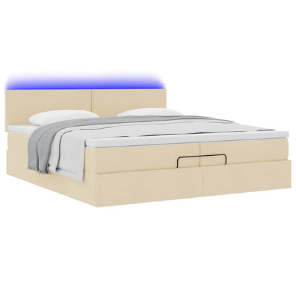 vidaXL Ottoman-Bett mit Matratzen & LEDs Creme 200x200 cm Stoff