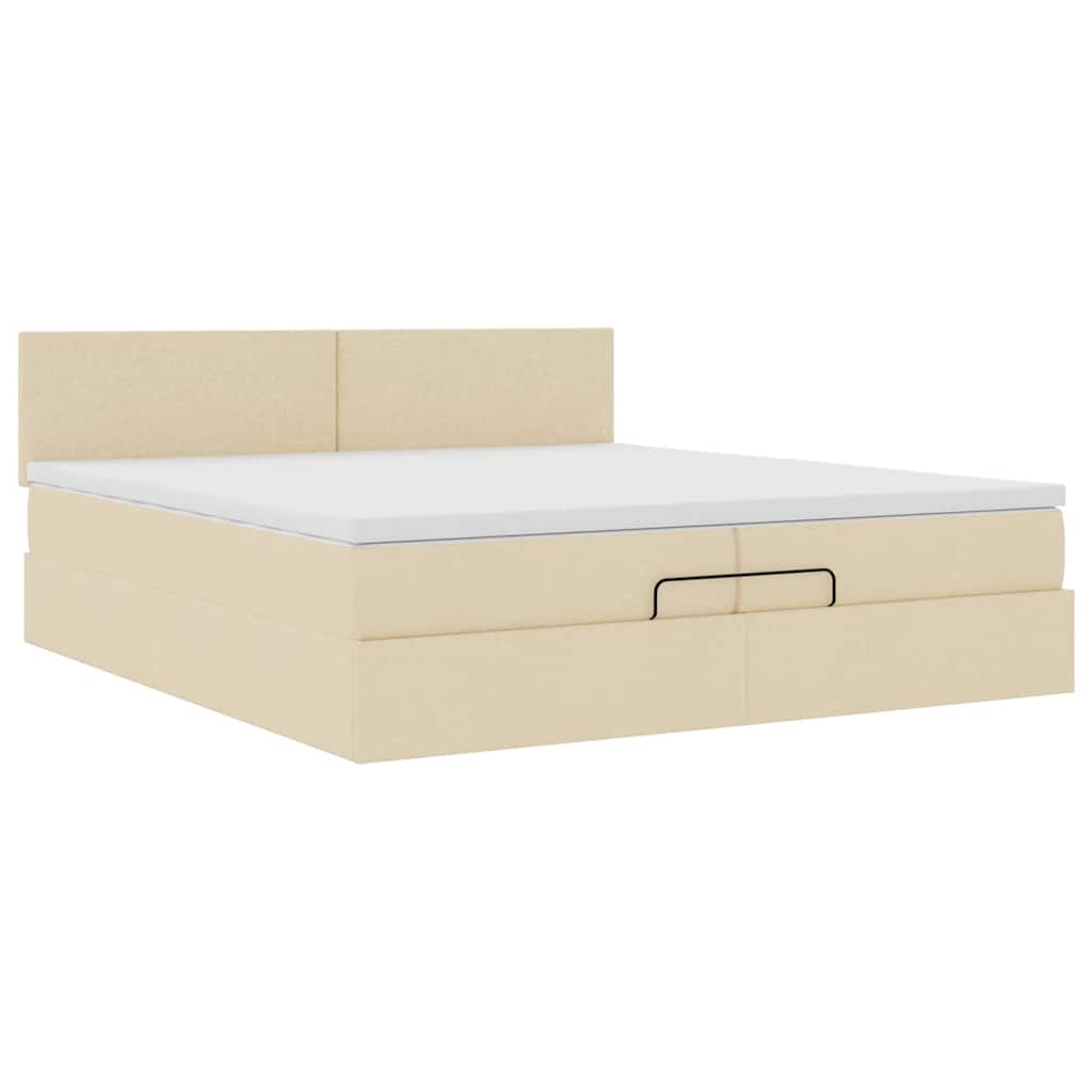 vidaXL Ottoman-Bett mit Matratzen & LEDs Creme 200x200 cm Stoff