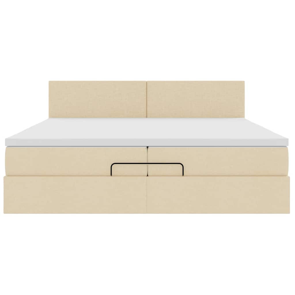 vidaXL Ottoman-Bett mit Matratzen & LEDs Creme 200x200 cm Stoff