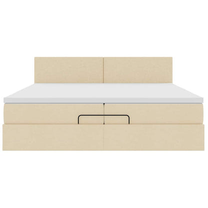 vidaXL Ottoman-Bett mit Matratzen & LEDs Creme 200x200 cm Stoff